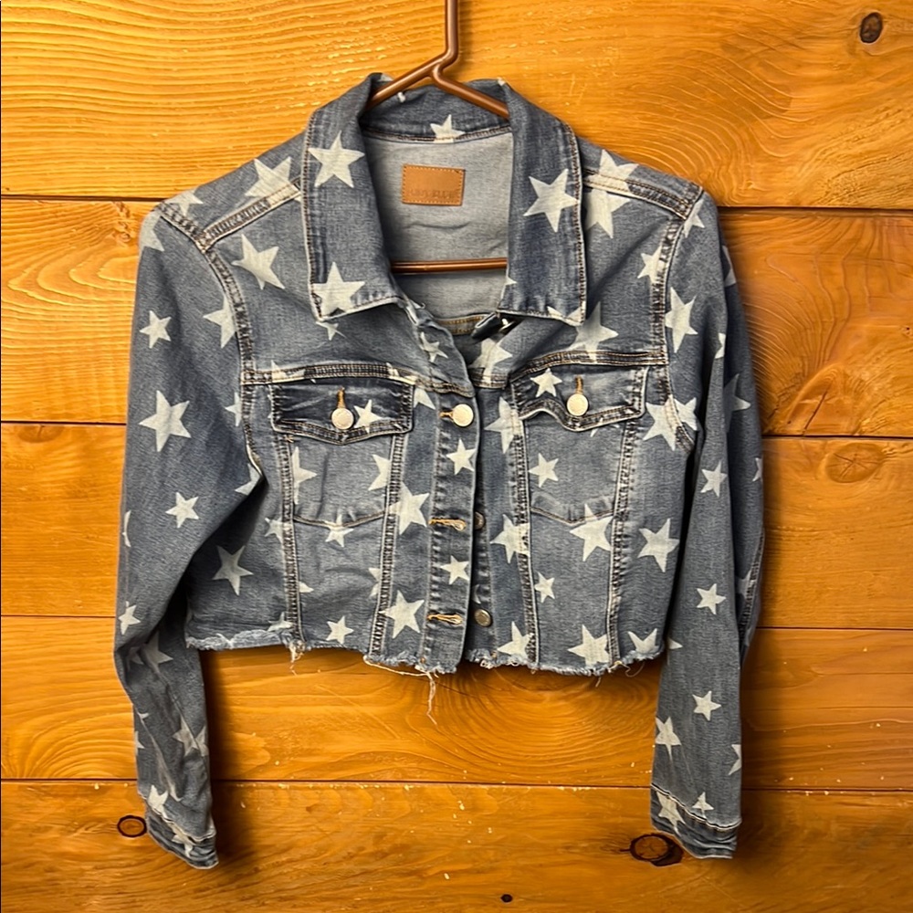 Judy Blue Cropped Jean jacket Stars Womens Small Denim Patriotic USA Denim Layer
